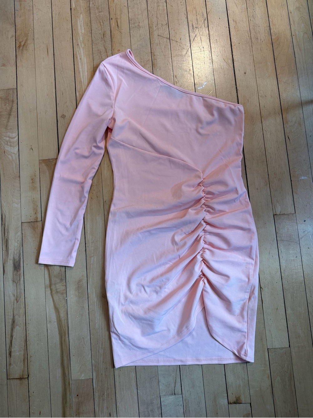CBR One-Shoulder Light Pink Ruched Bodycon Dress